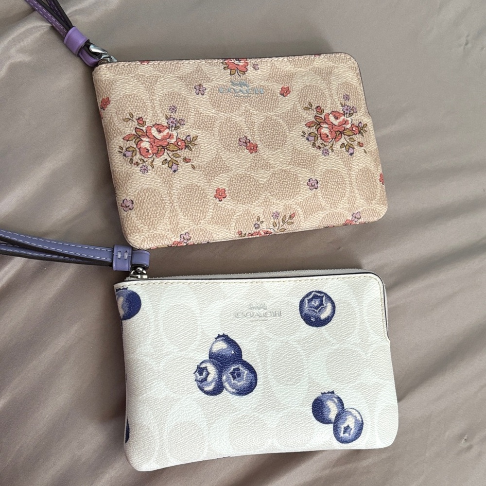 Coach Floral and Blueberry Print Wristlet Duo